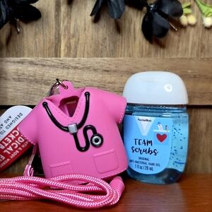 B&BW 🩷👩🏼‍⚕️Pink Scrubs Pocketbac Holder Lanyard & Clip w/HTF Team Scrubs Sani